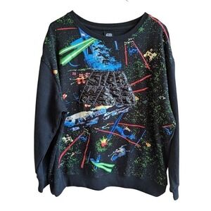 Vtg Lucas Film Star Wars Death Star Attack Unisex Sweatshirt XXL Paint Splatter